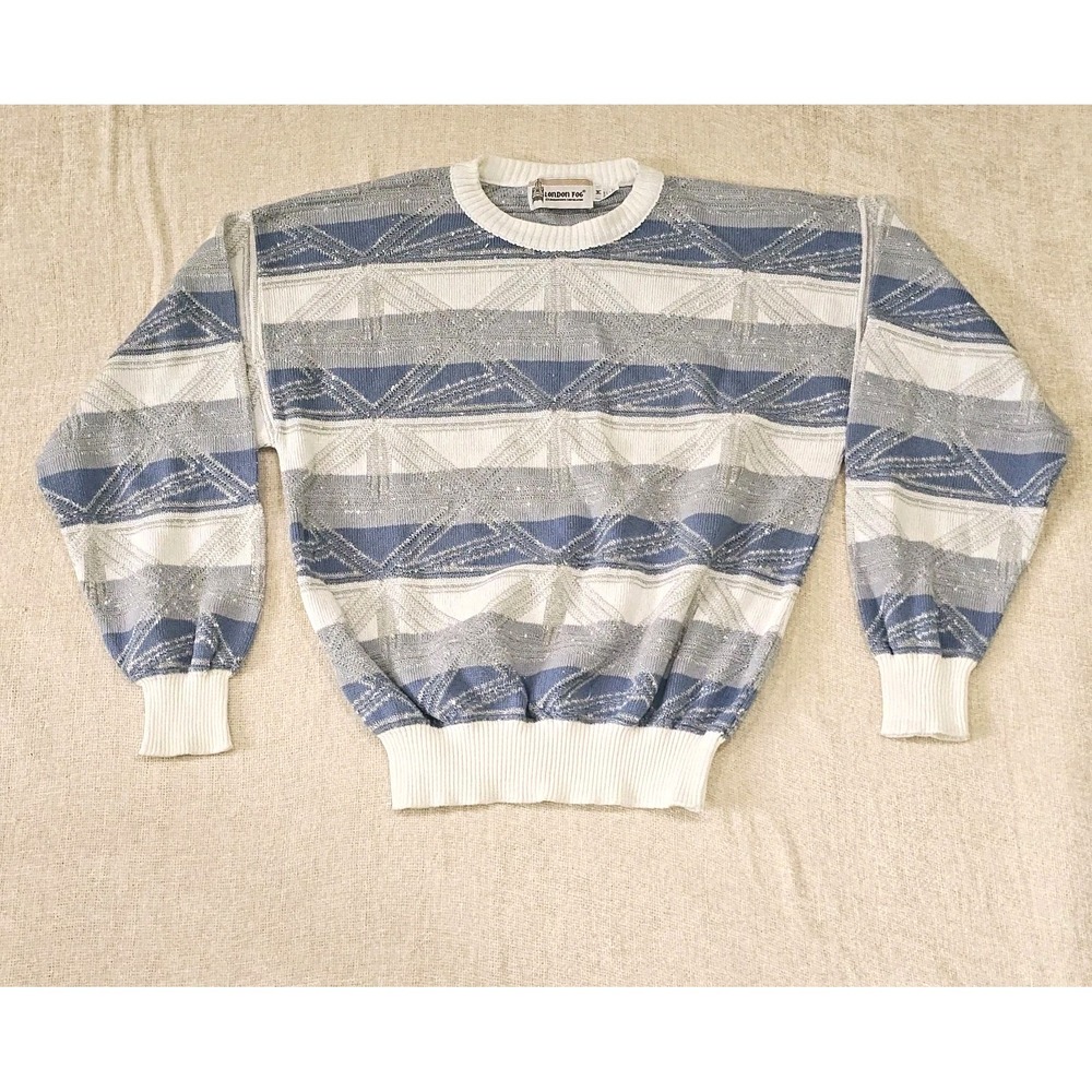 Vintage London Fog Sweater Sz M Crew 3D Geometric Union Jack Knit  Grandpacore